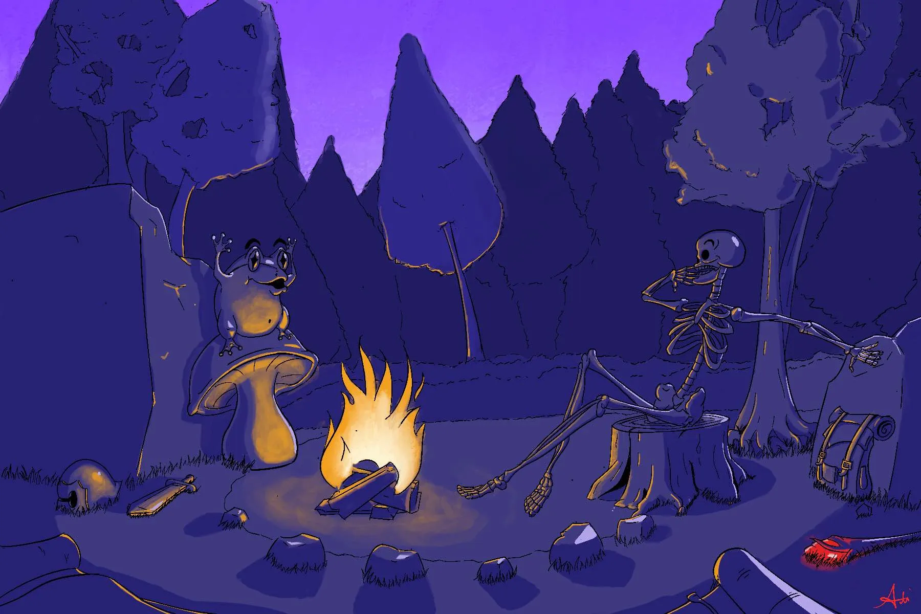 Ser Toadstool and Skelly enjoy a night under the stars.