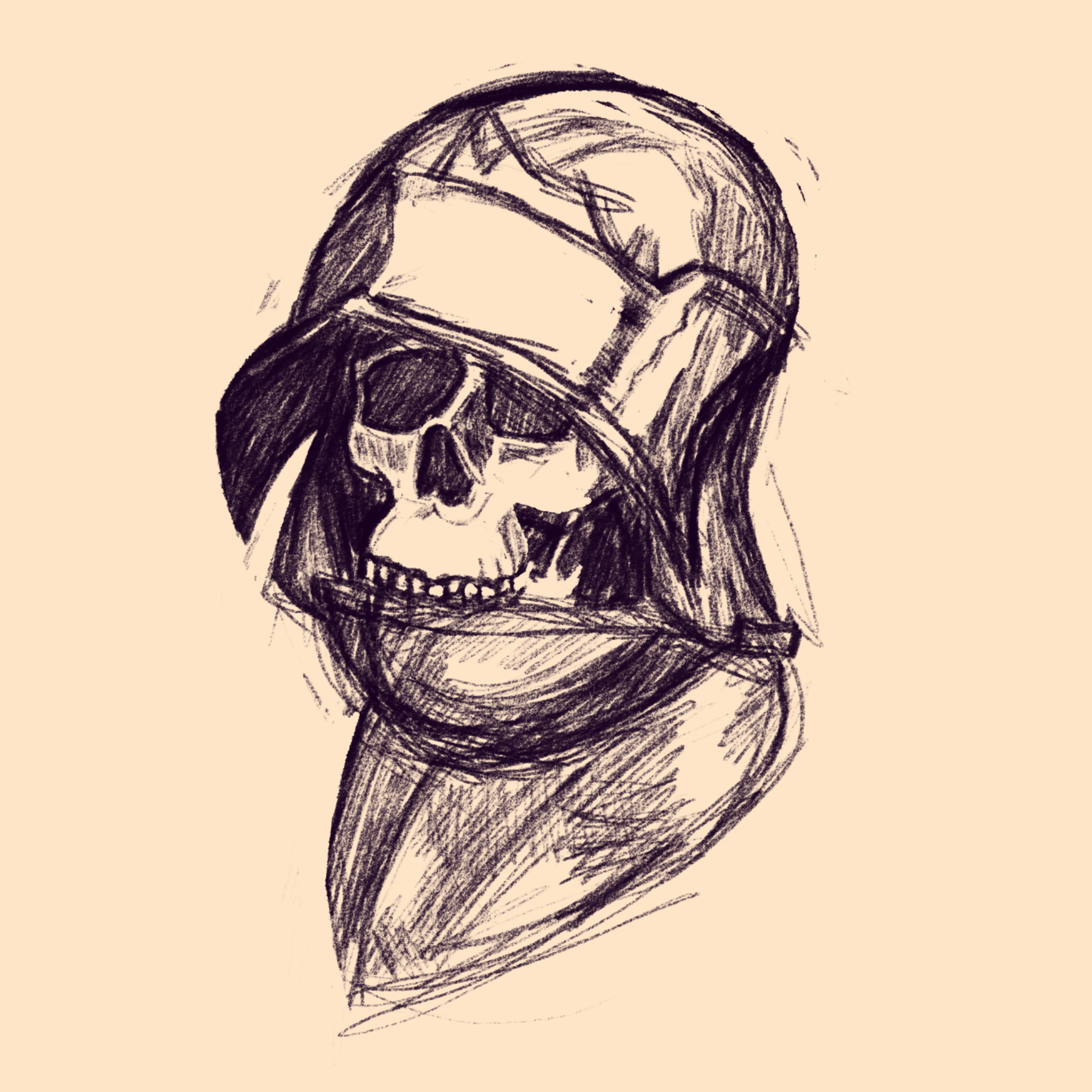 Initial sketch of the helmeted skull from this week's thumbnail