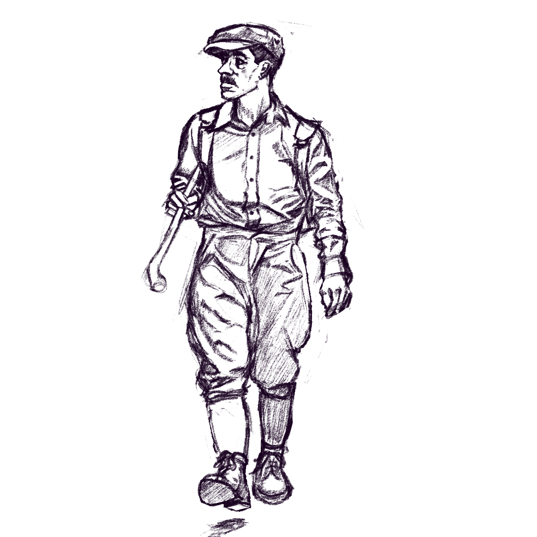 Figure sketch of a man mid-step