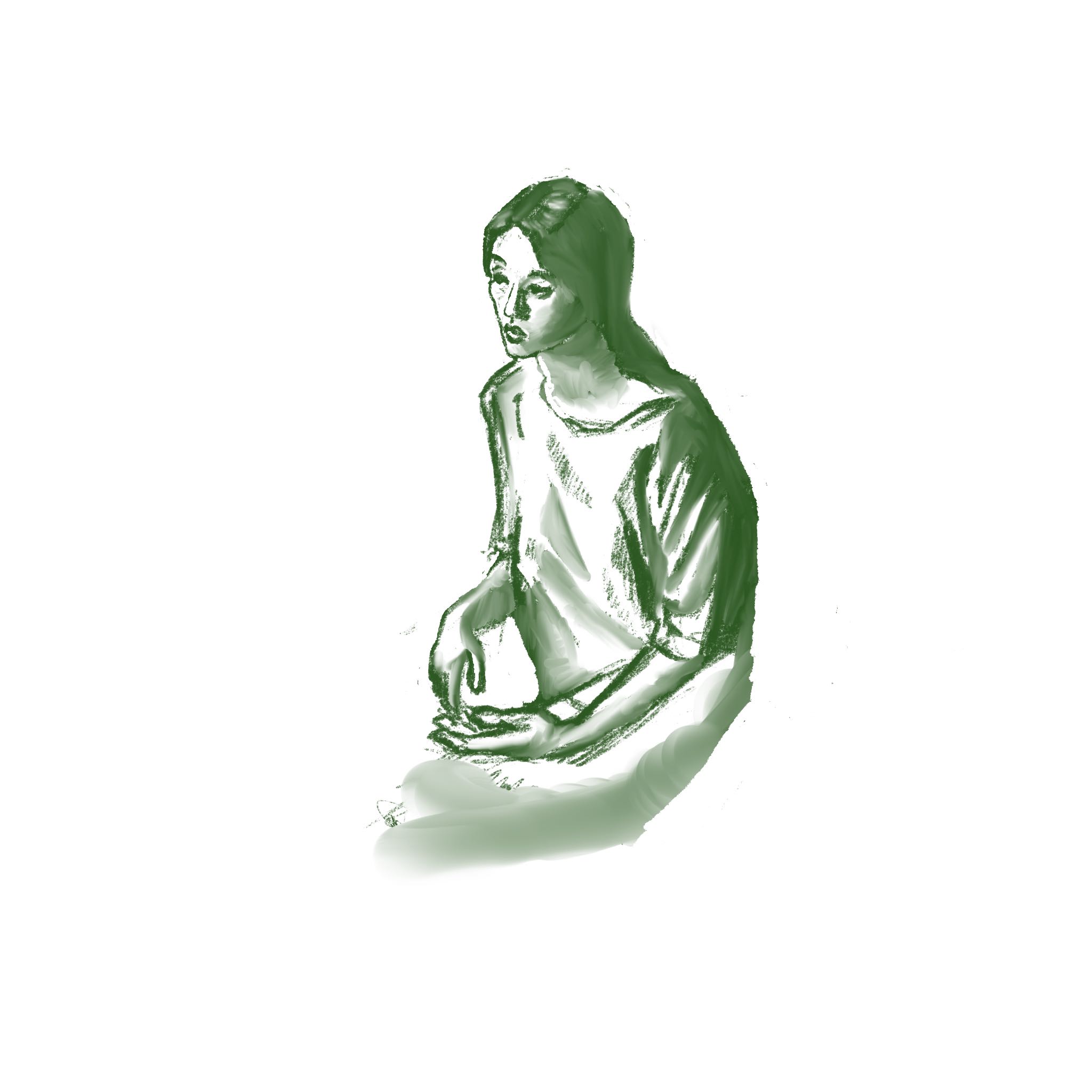 Partial sketch of a woman sitting