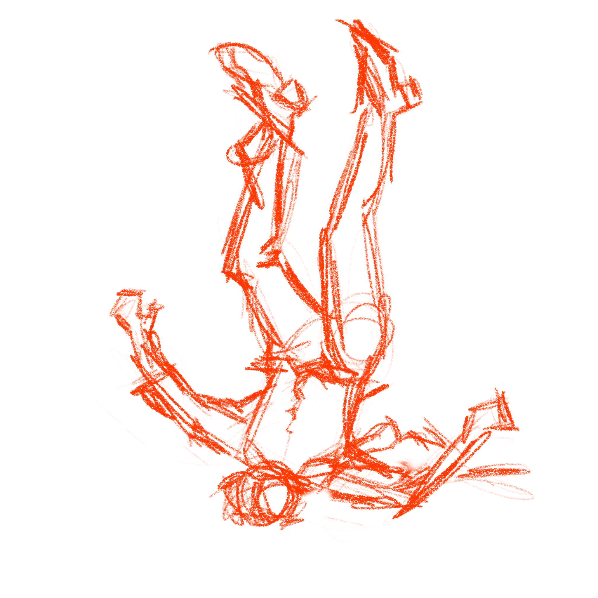Sketch of a man falling upside-down