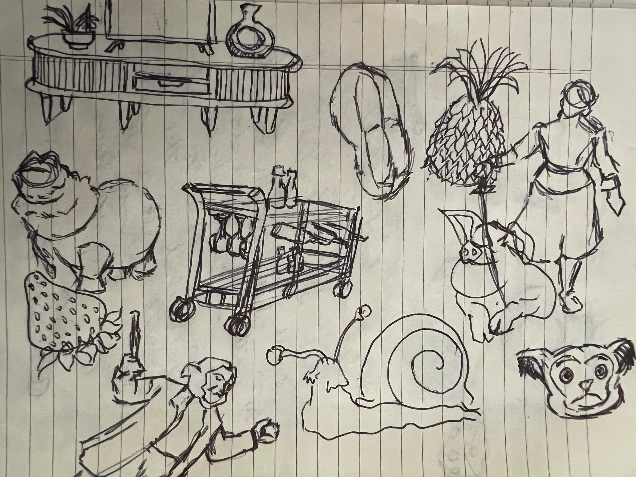 Sketches from life, reference, and imagination.