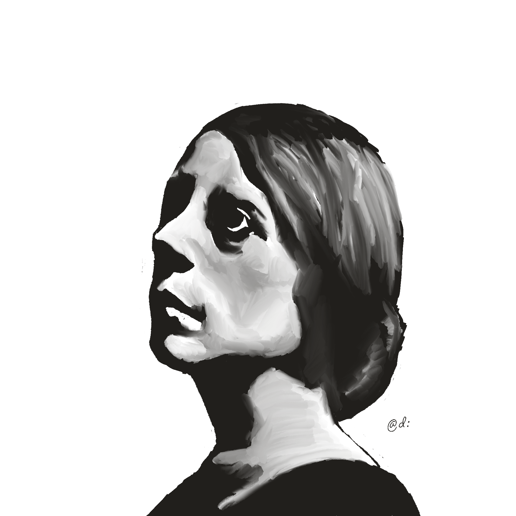 Value study portrait of a woman.
