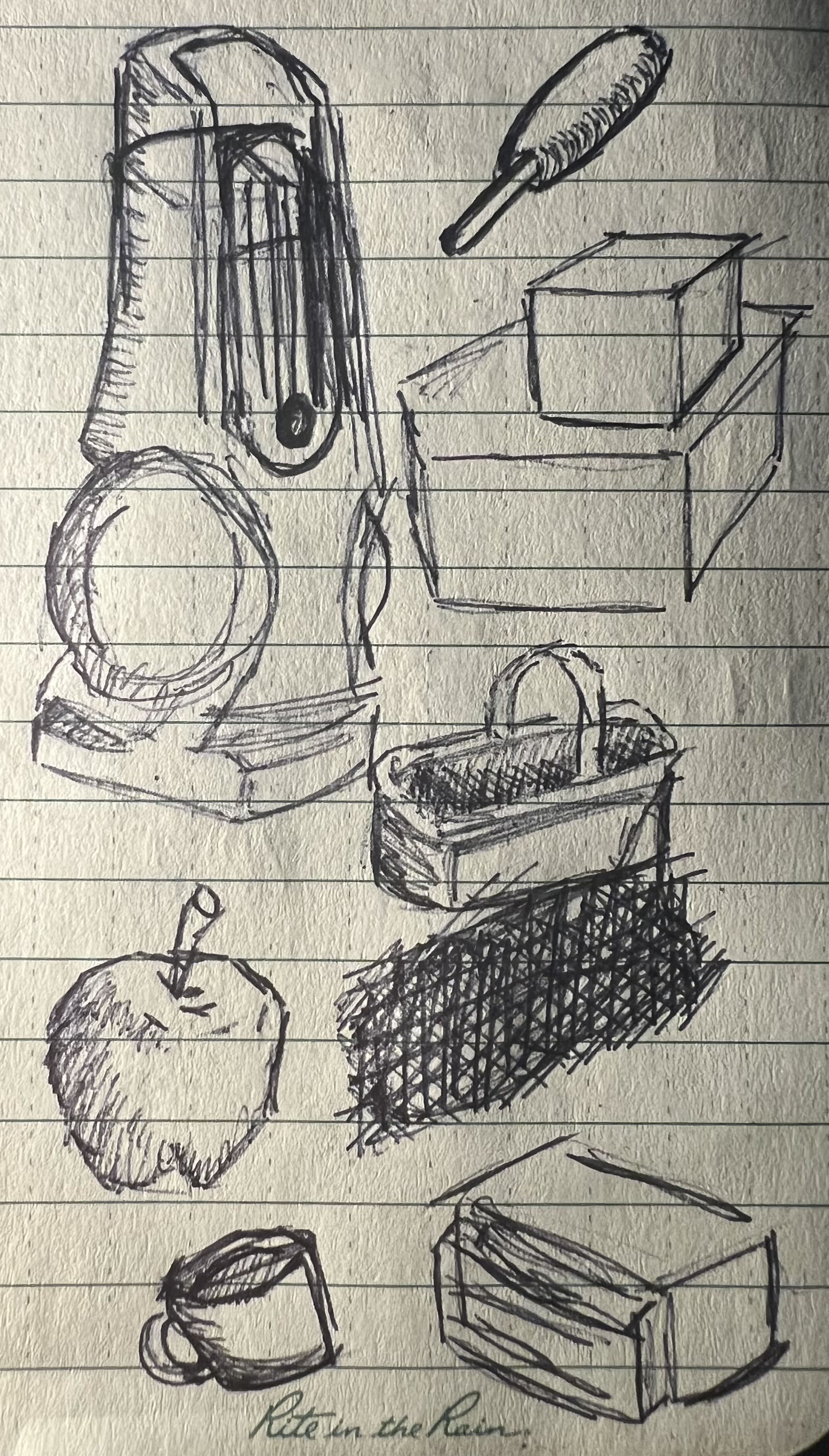 Ballpoint doodles of objects around me and from imagination