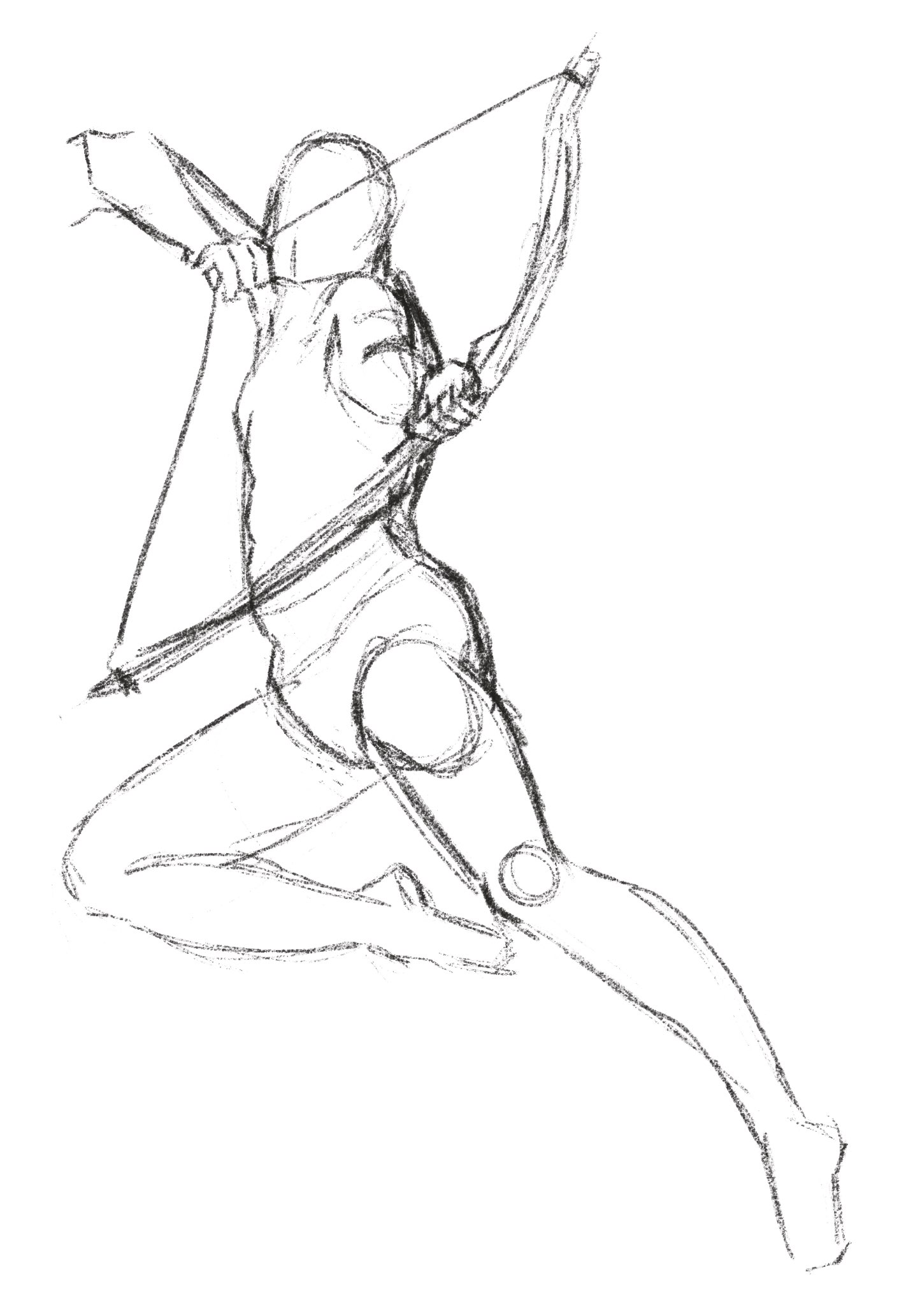 Digital sketch of a jumping archer