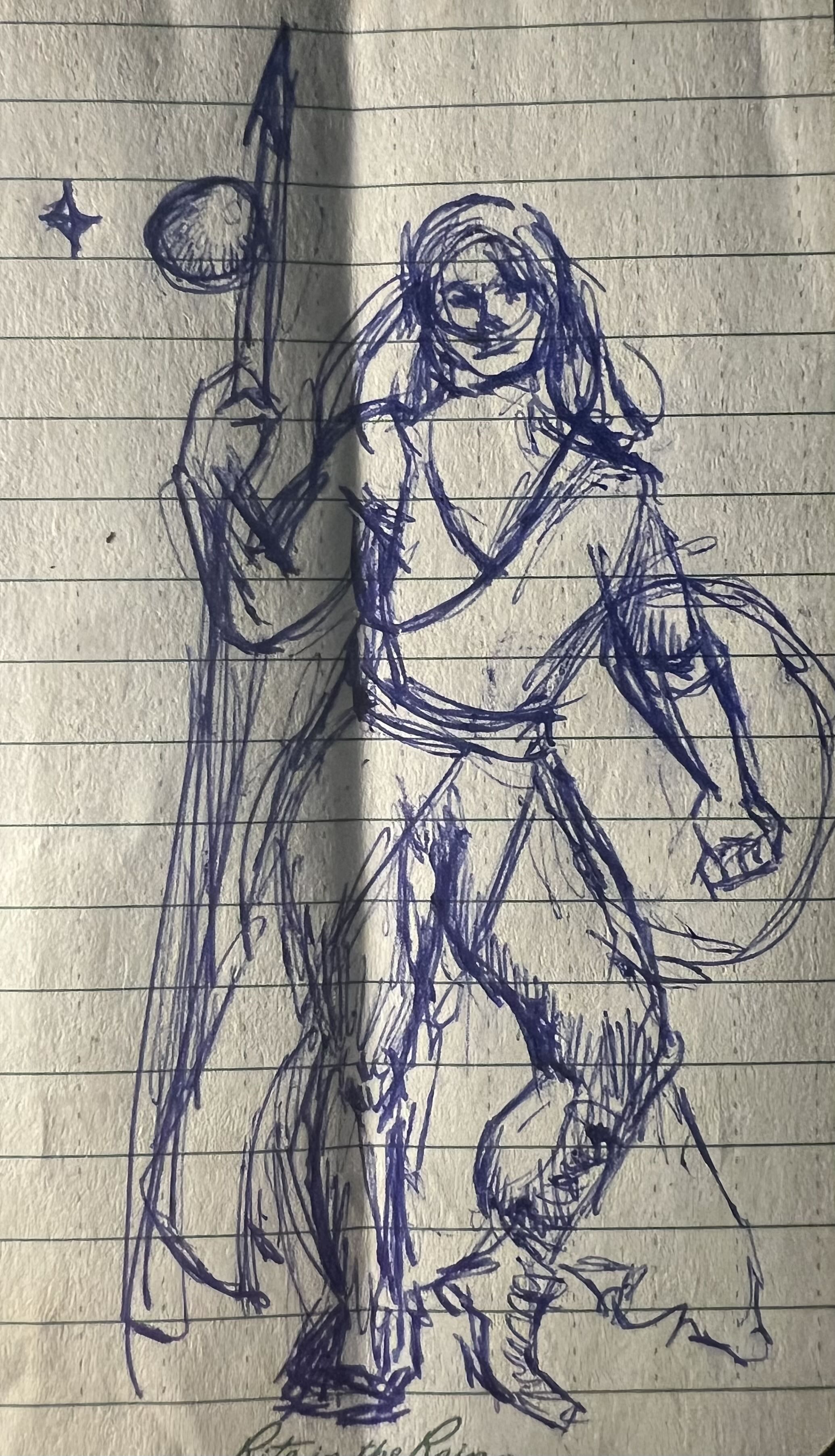 A messy sketch of a warrior clad in cloth